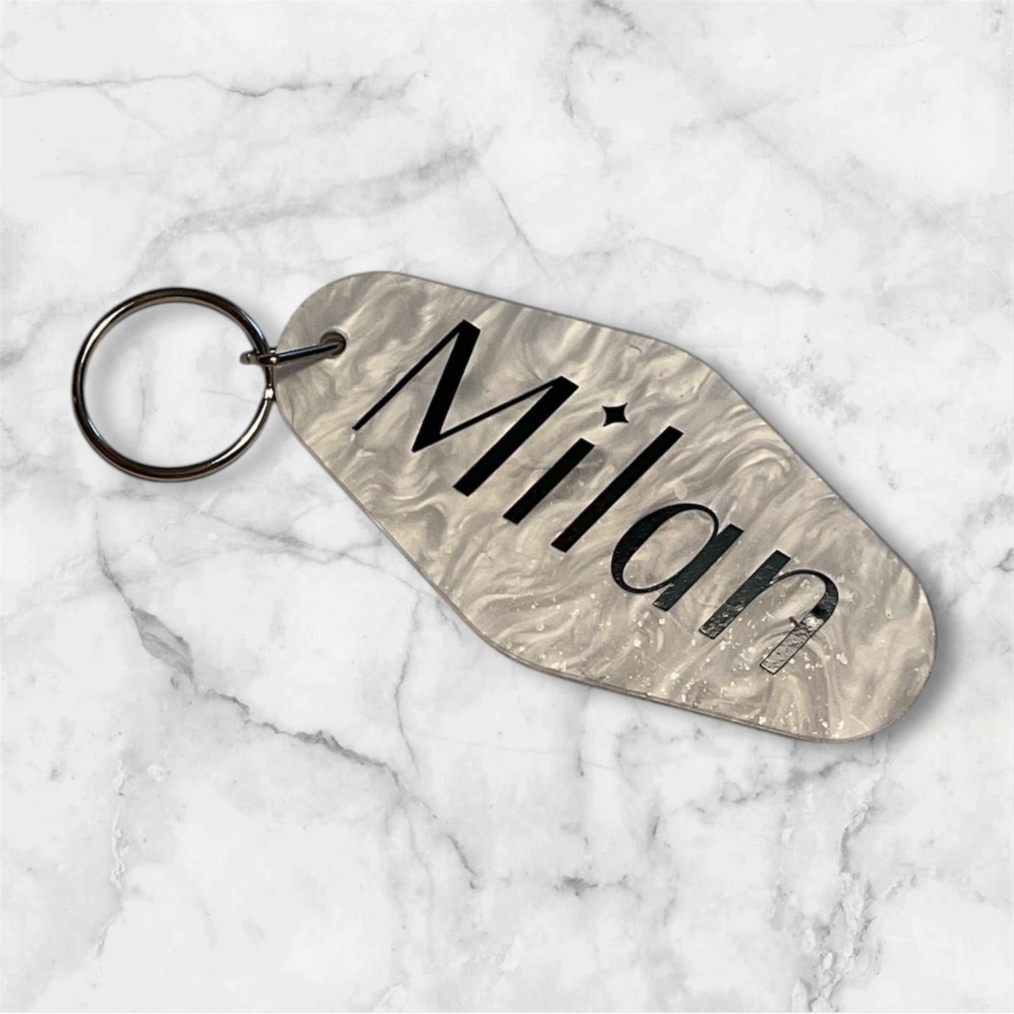 Customizable White Marble Keychain
