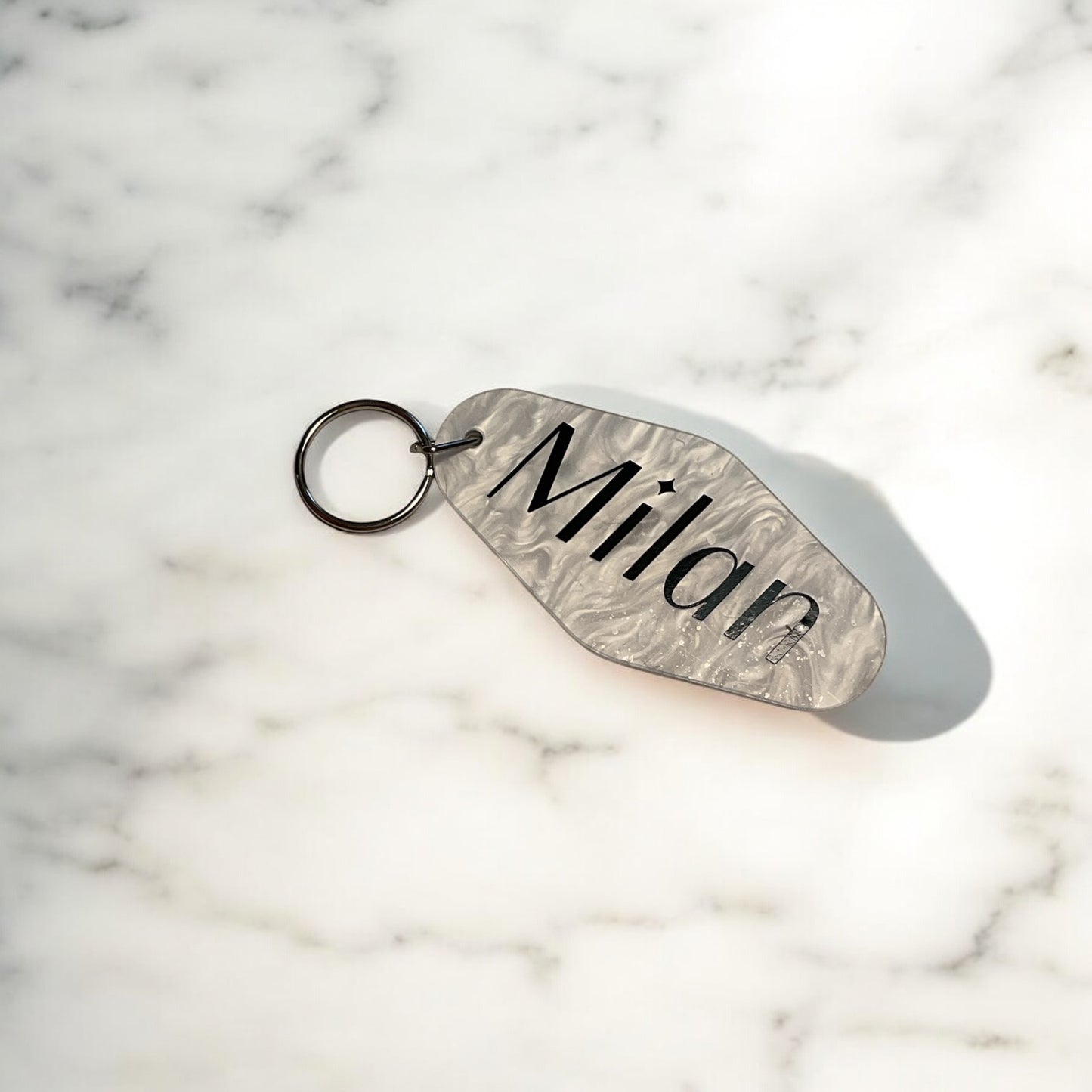 Customizable White Marble Keychain