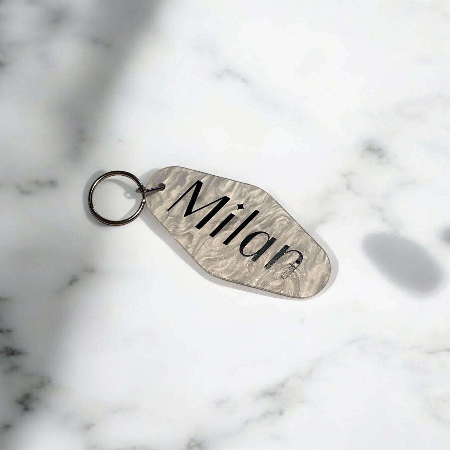 Customizable White Marble Keychain