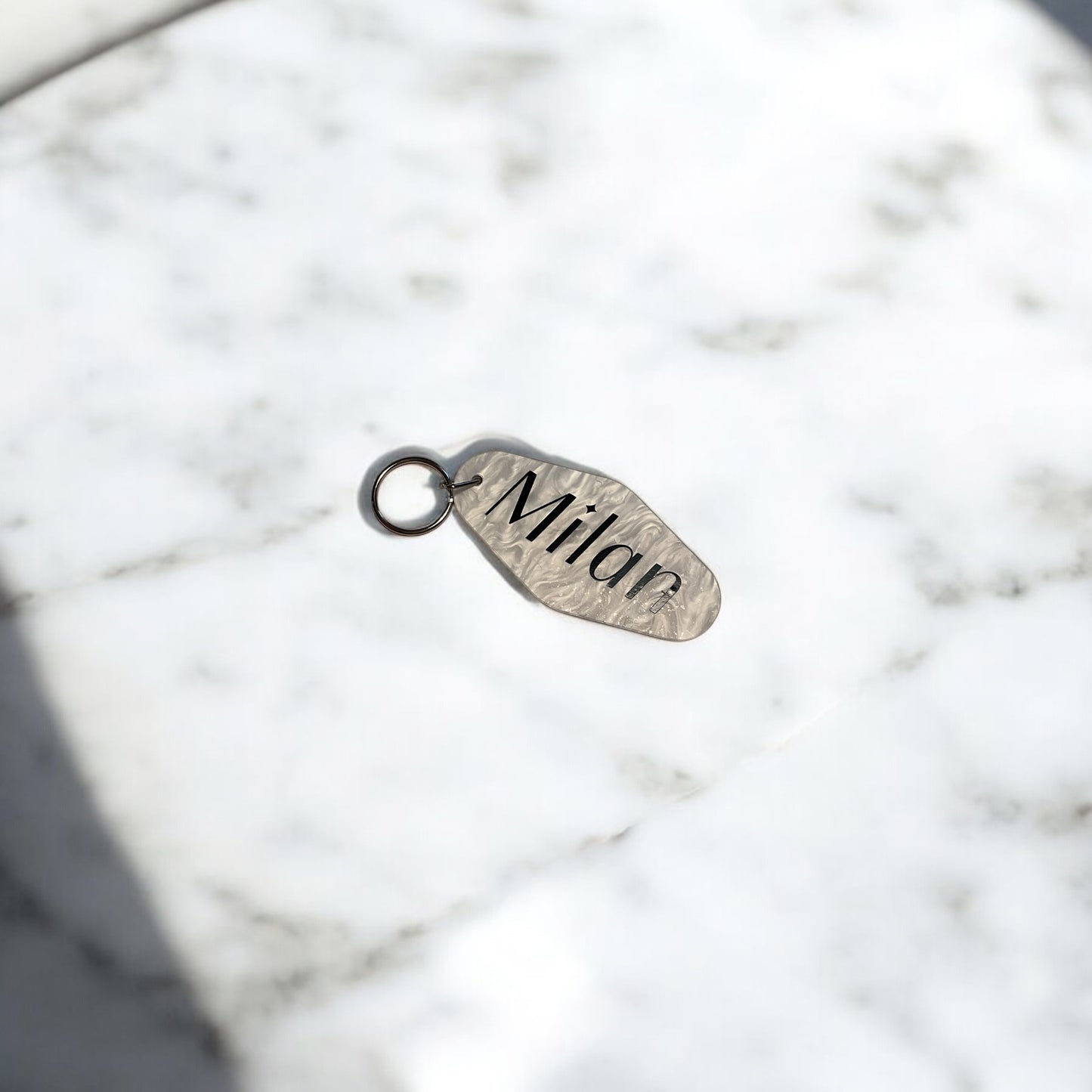 Customizable White Marble Keychain