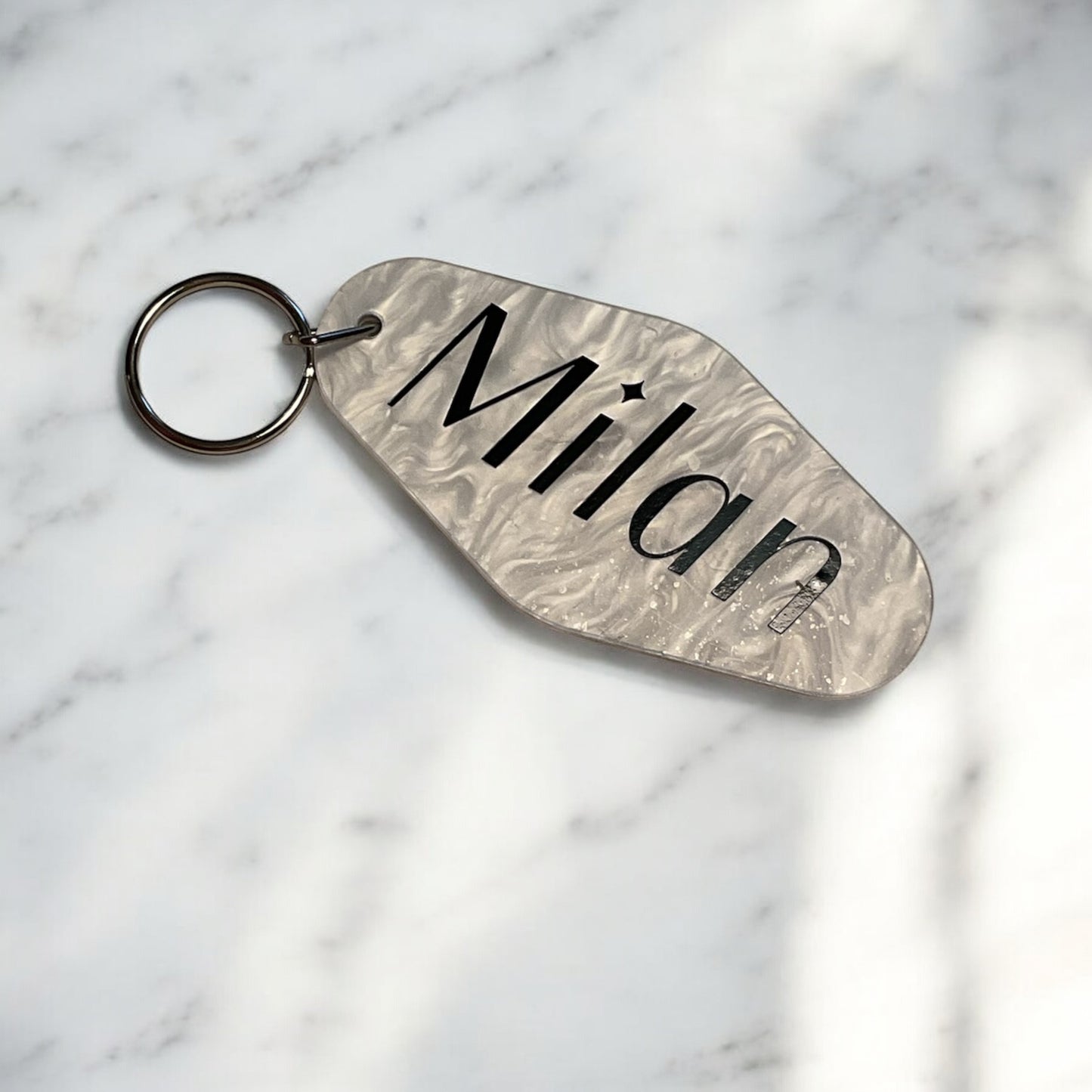 Customizable White Marble Keychain