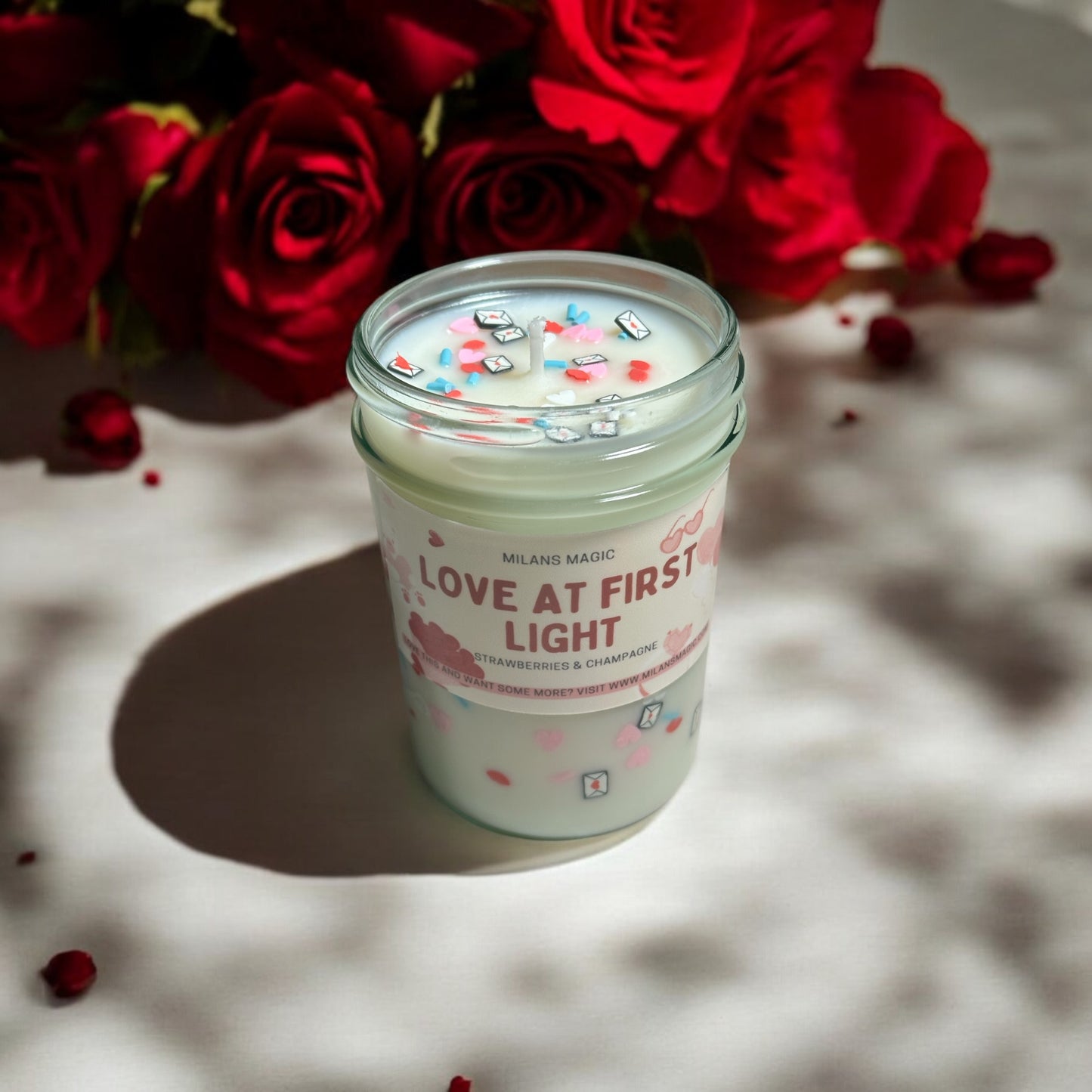 “Love at First Light” Strawberries & Champagne Candle for Valentines Day