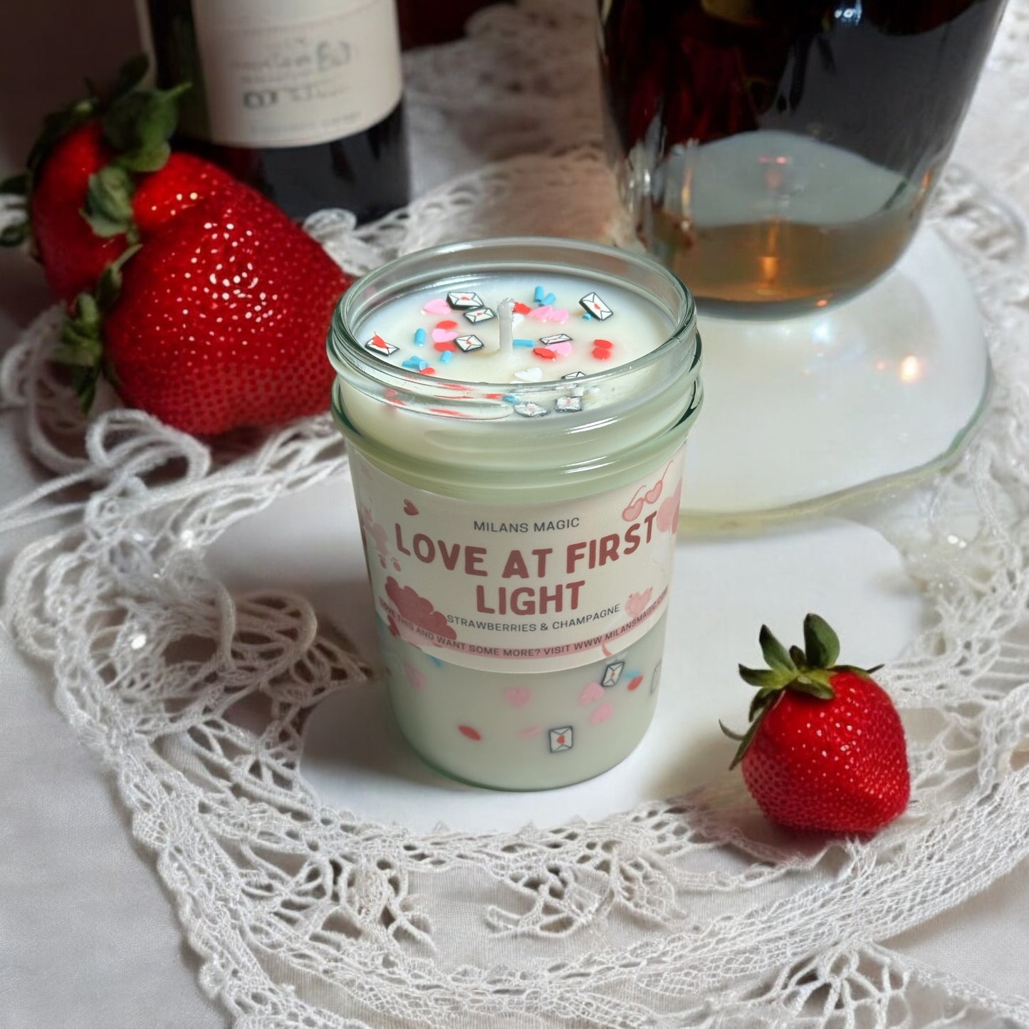 “Love at First Light” Strawberries & Champagne Candle for Valentines Day
