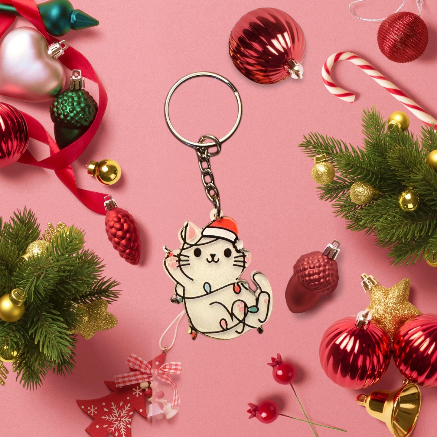 Kitten Christmas Keychain