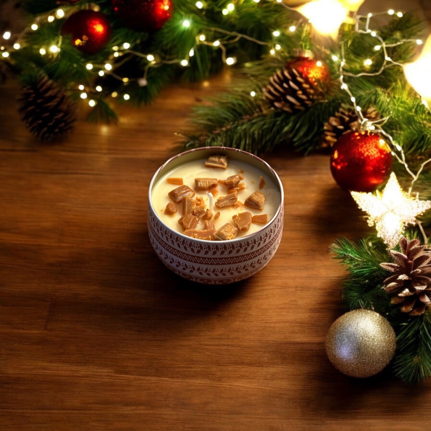 Chocolate Chip Cookie Christmas Candle in Festive Tin