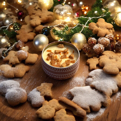 Chocolate Chip Cookie Christmas Candle in Festive Tin