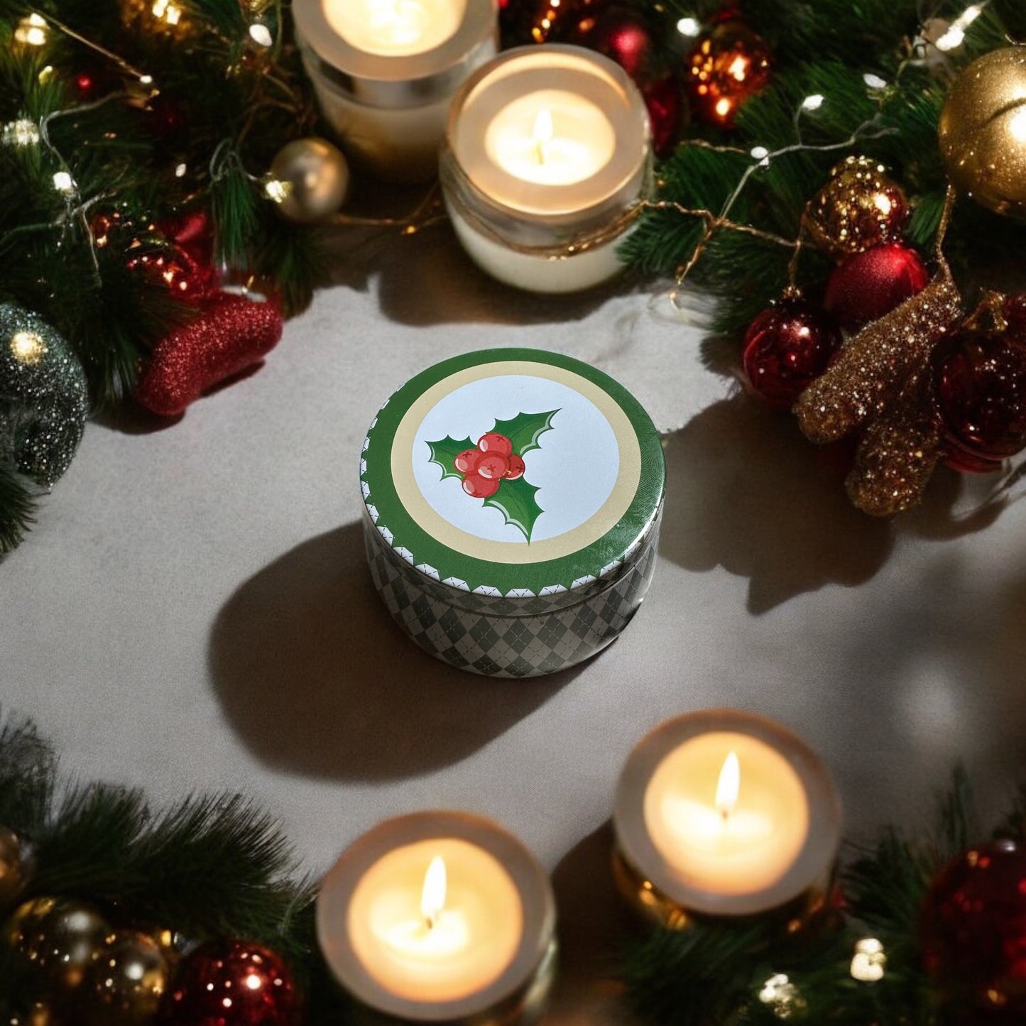 Mistletoe Holiday Candle in Festive Tin