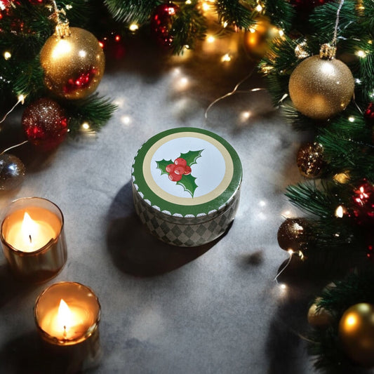 Mistletoe Holiday Candle in Festive Tin