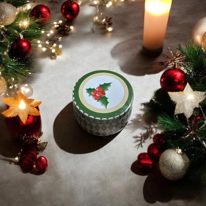 Mistletoe Holiday Candle in Festive Tin