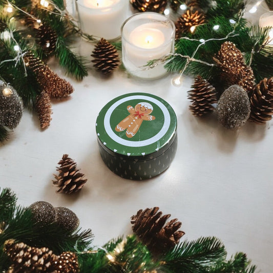 Gingerbread Cookie Candle In Festive Tin