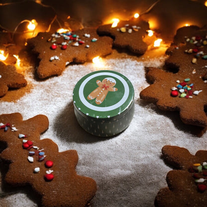 Gingerbread Cookie Candle In Festive Tin