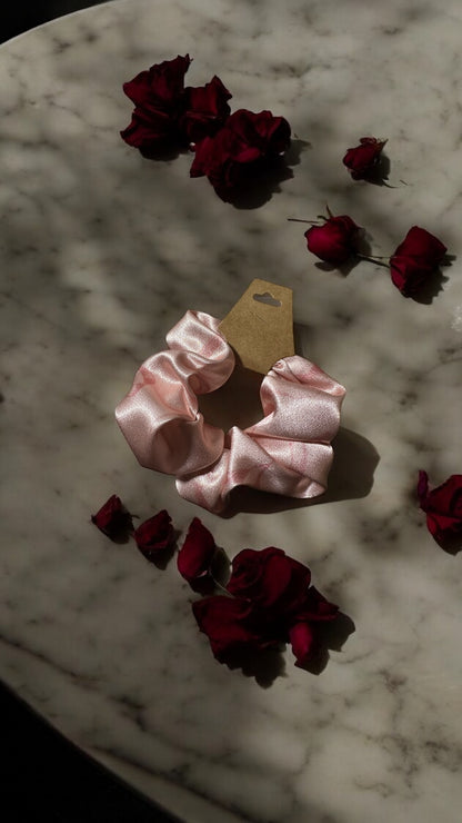 Light Blush Pink Satin Bow Scrunchie